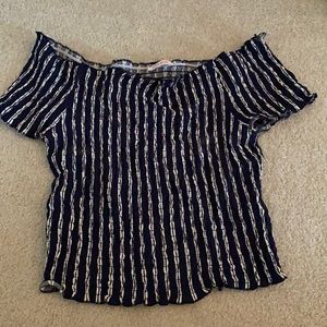 PacSun off the shoulder crop top navy blue/white